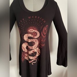 Woman Gypsy Warrior Casual Dress Or Shirt With Graphic Snake With Bell Sleeves